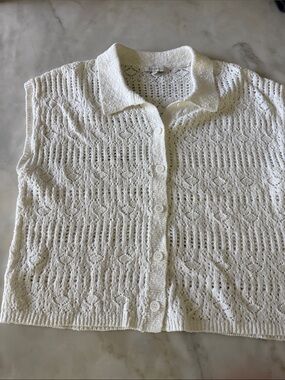 Z Supply Lightweight Cream Crochet Button-Up Sweater Vest